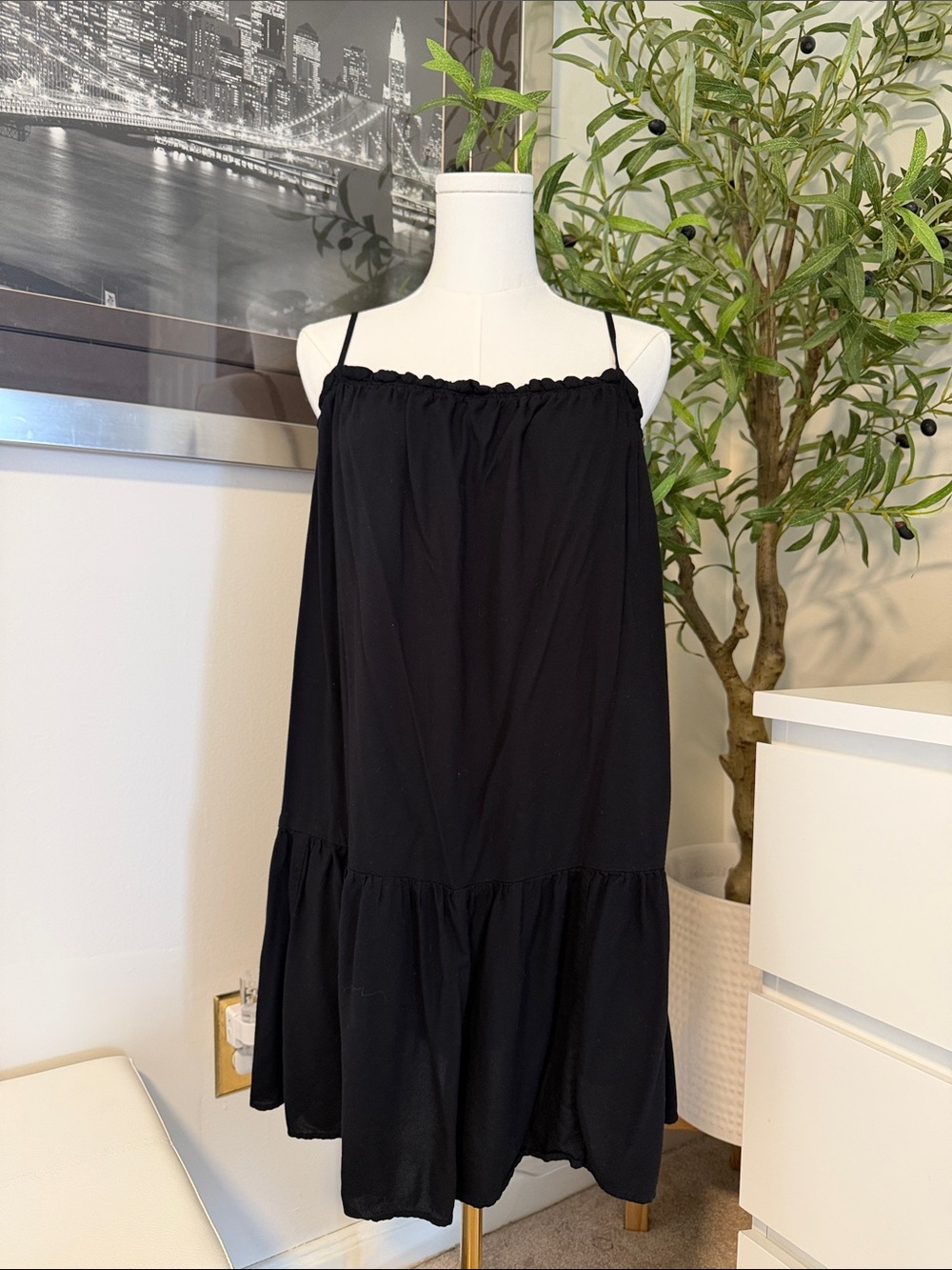 H&M Divided Black Strappy Ruffle Mini Dress Size Small